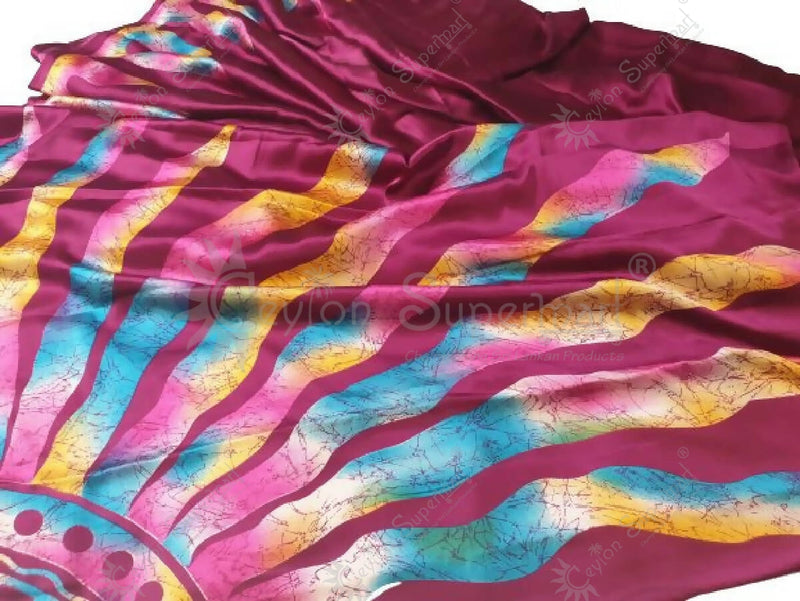 HitHot Creations Satin Saree - Maroon background Multi Coloured Flame