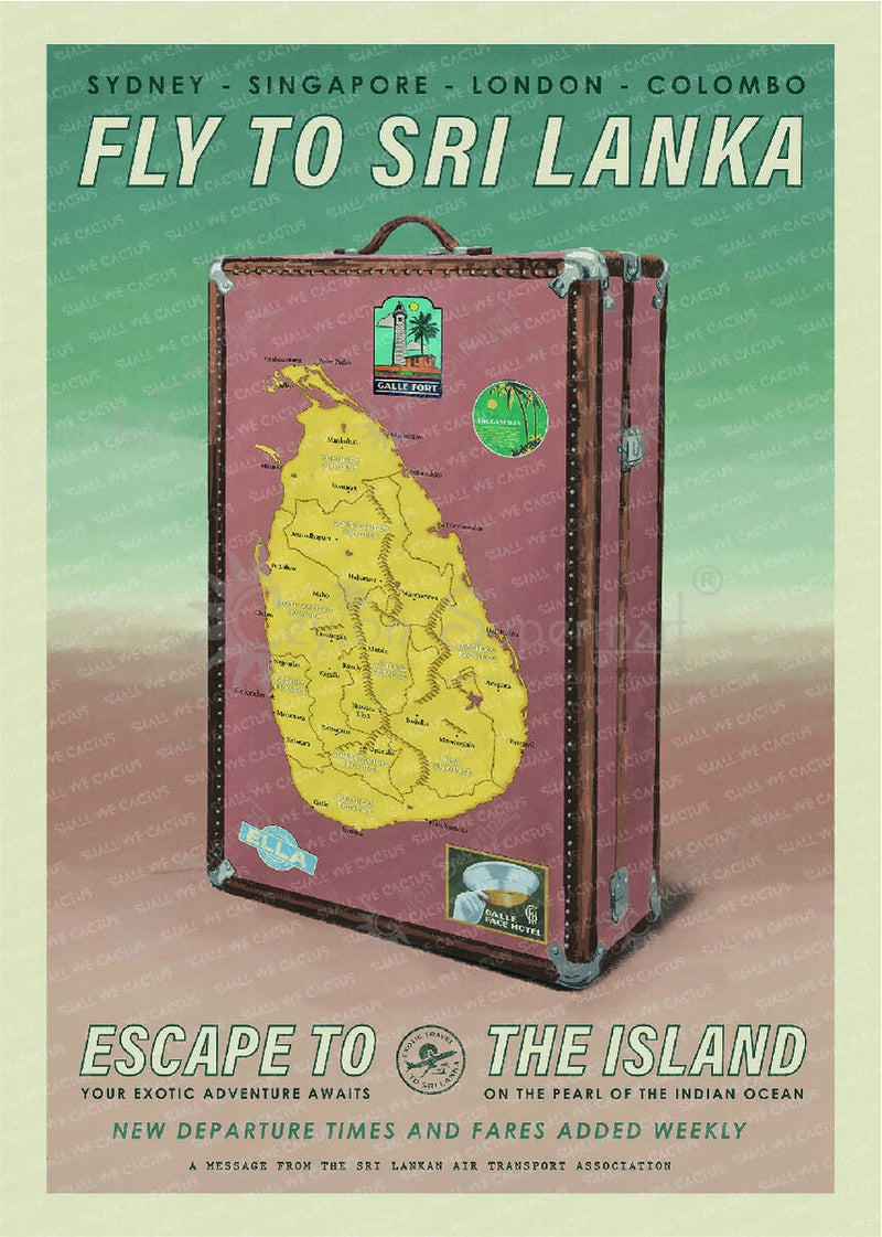 Shall We Cactus - Vintage Sri Lankan Luggage A1 Poster Shall We Cactus