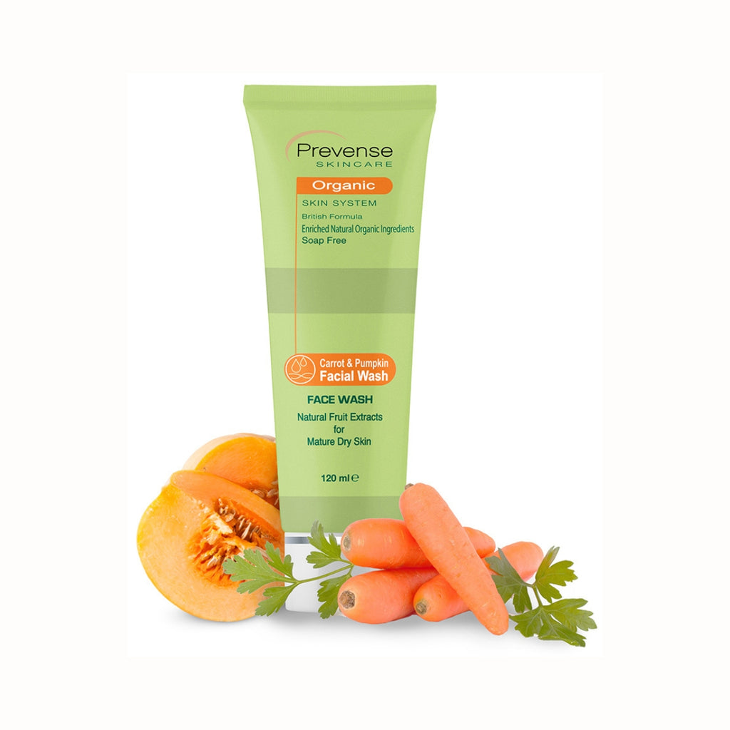Prevense Herbal Carrot & Pumpkin Facial Wash for Mature Dry Skin 120ml British Cosmetics