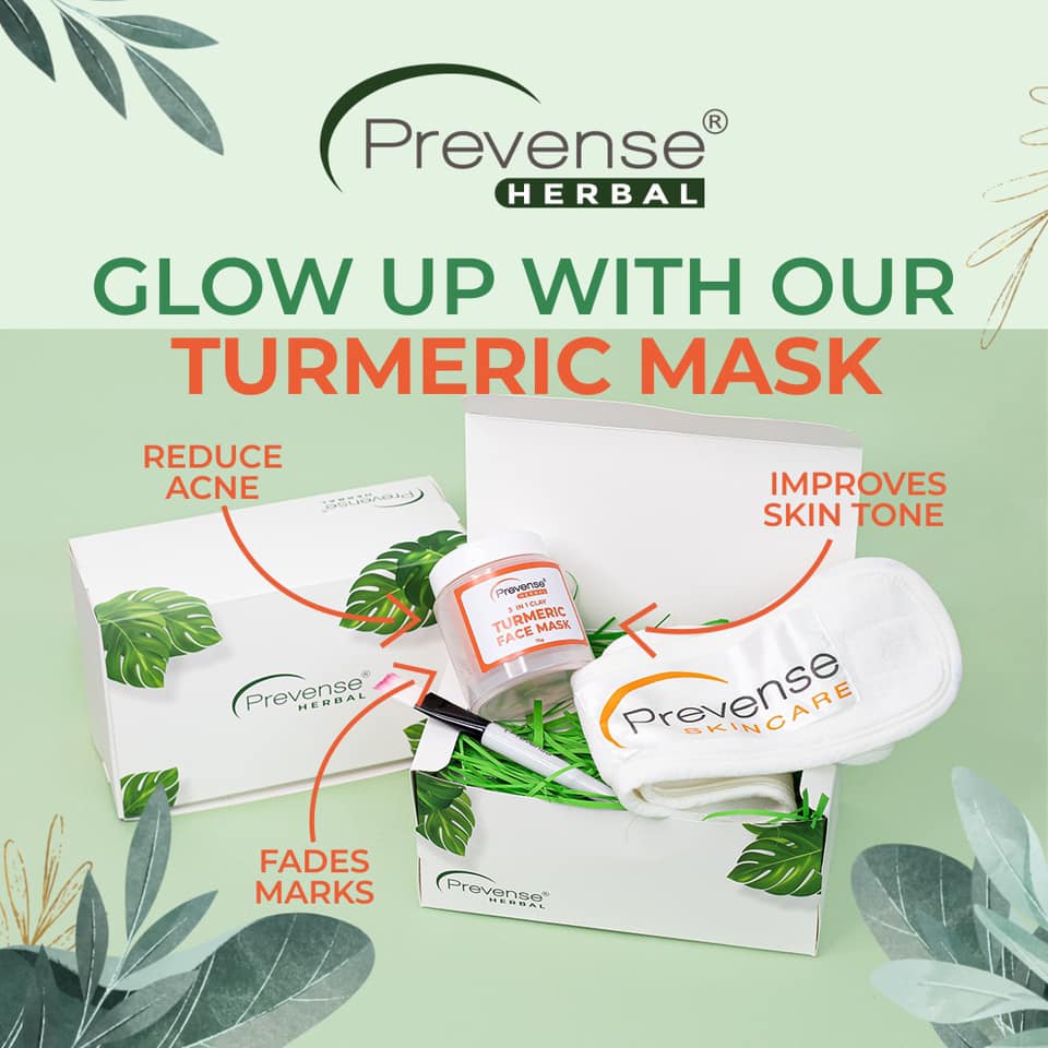 Prevense Herbal 3 in 1 Clay Turmeric Facial Mask 75g British Cosmetics