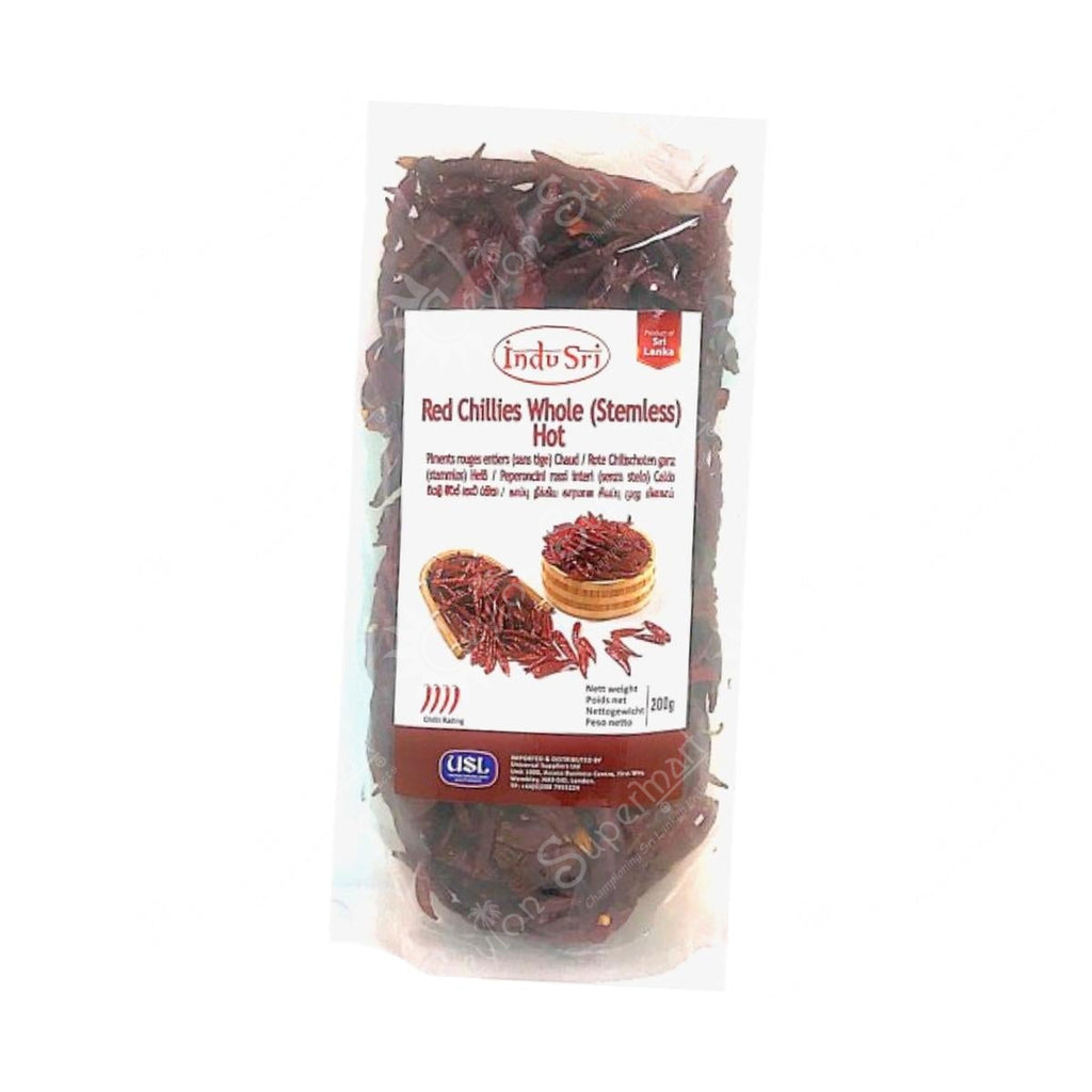 Indu Sri Red Chillies Whole | Stemless | Hot, 200g Indu Sri
