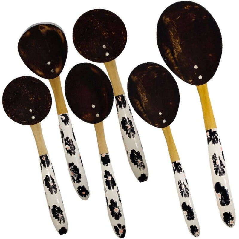 E and E Shop Coconut Shell Serving Spoons | Set of 6 Spoons-Ceylon Supermart