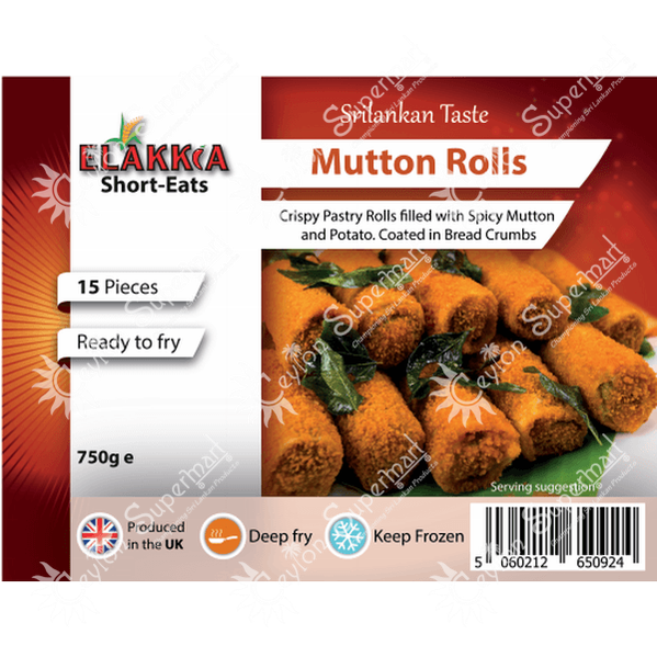 Elakkia Frozen & Uncooked Sri Lankan Style Mutton Rolls 12 Pieces Elakkia