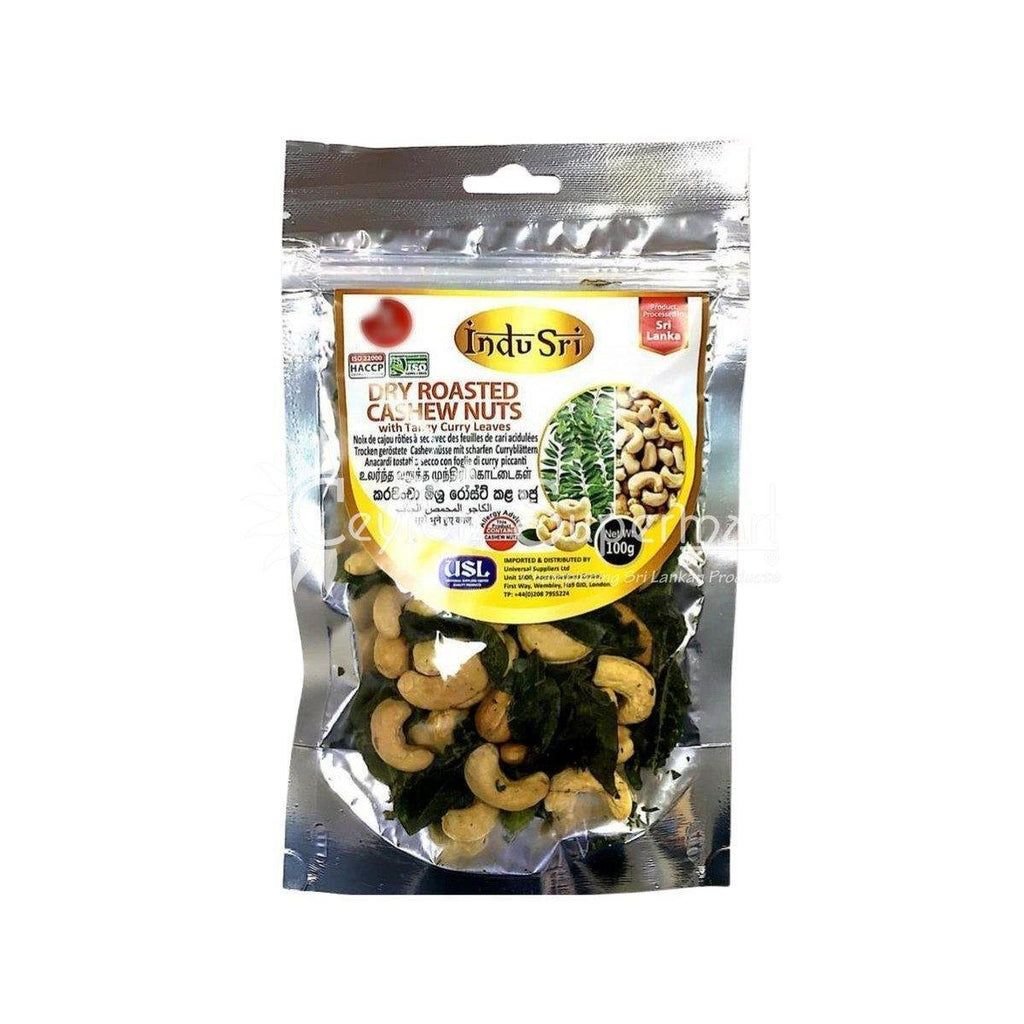 Indu Sri Dry Roasted Cashew Nuts Savoury Snack with Curry Leaves, 100g Indu Sri