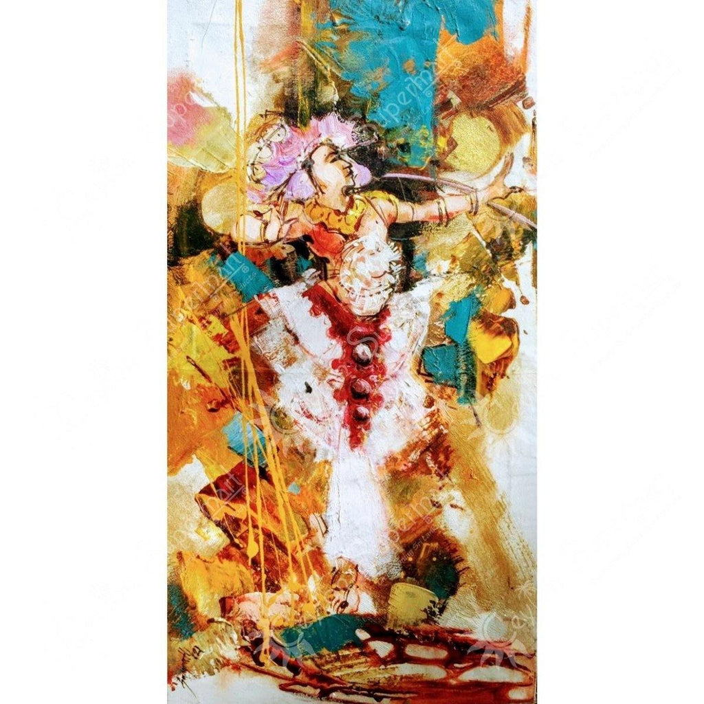 Original Sri Lankan Wall Art Kandyan Dancer Oil Painting, 41 x 75 cm Ceylon Supermart