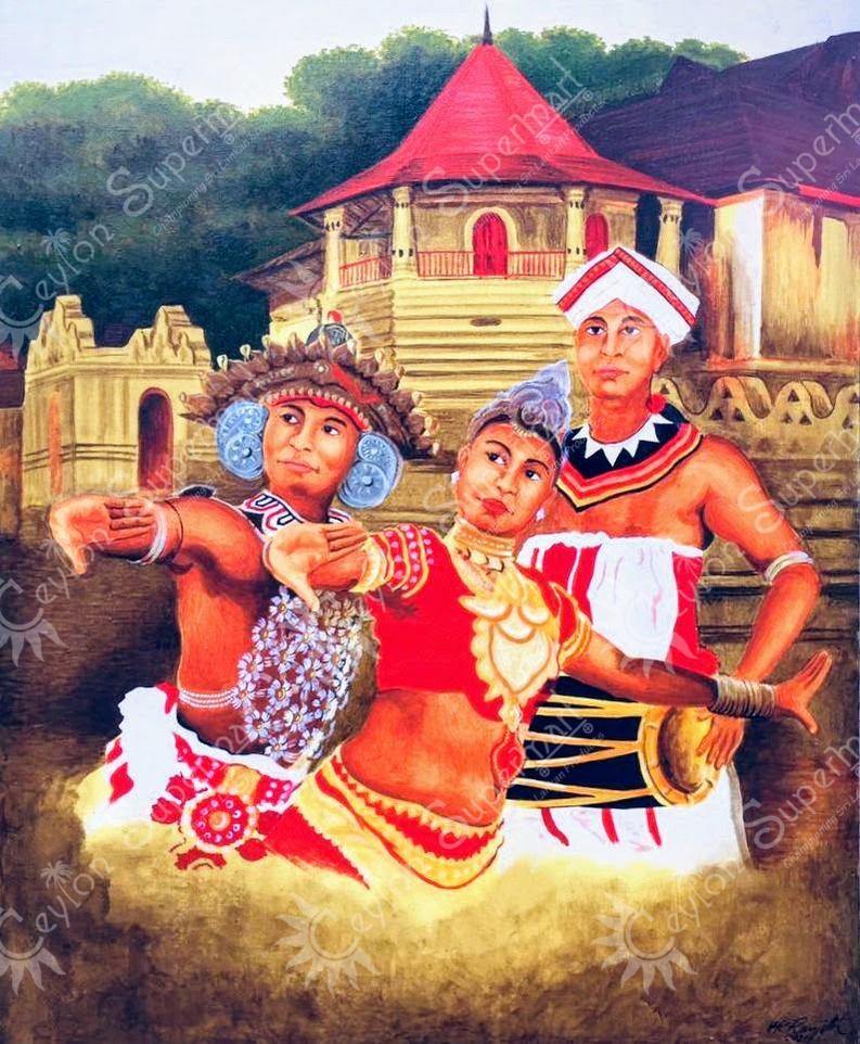 Original Sri Lankan Wall Art Kandyan Dancers Oil Painting, 107 x 86 cm Ceylon Supermart