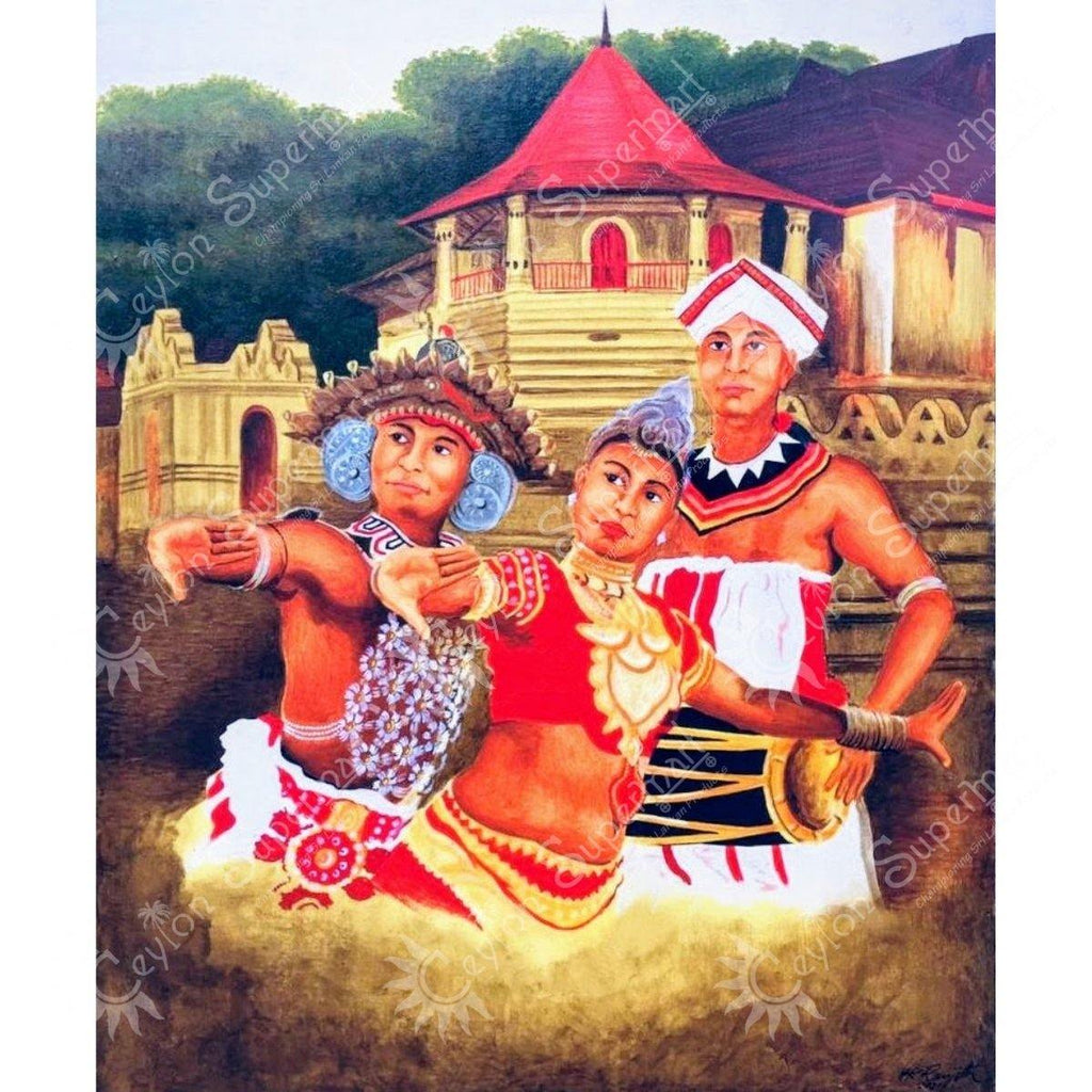 Original Sri Lankan Wall Art Kandyan Dancers Oil Painting, 107 x 86 cm Ceylon Supermart
