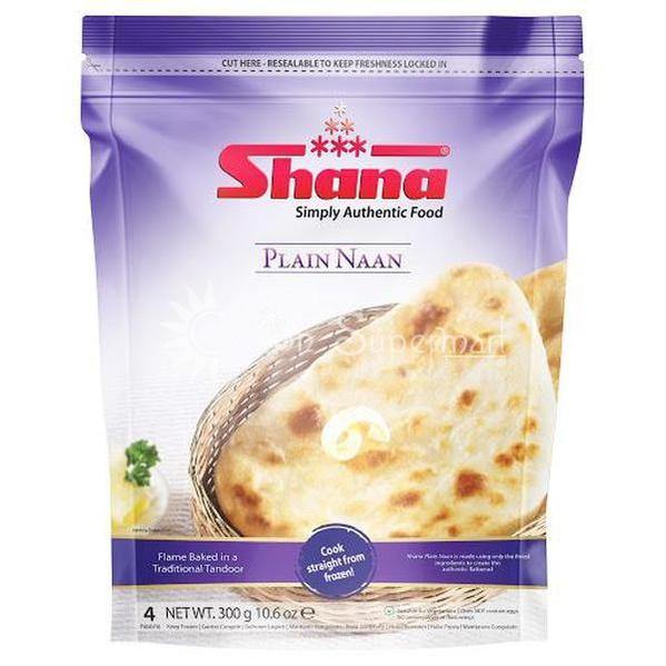 Shana Frozen Plain Naan 4 Pack, 300g Shana