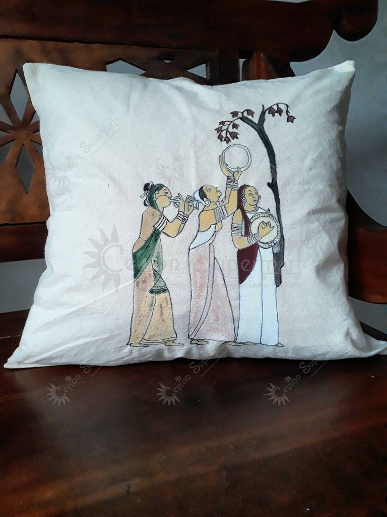 Tambapanni Cushion Cover - Hand Painted with Temple Mural Painting | Set of 2-Ceylon Supermart